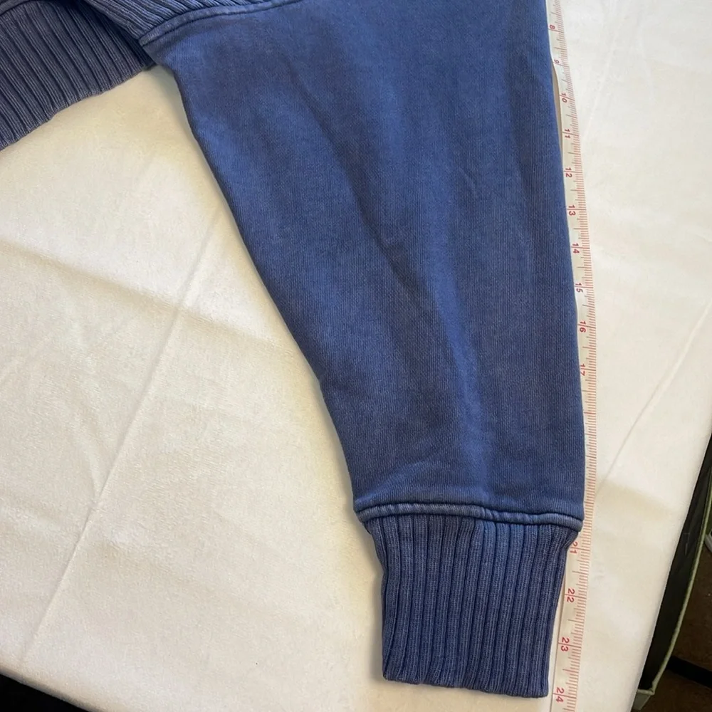 AERIE Down-To-Earth Crewneck Sweatshirt Checked Out Faded Blue Ribbed Oversize S - Picture 13 of 15